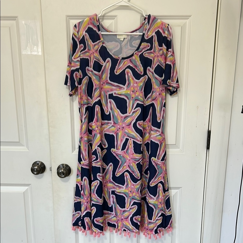Simply Southern navy Savannah starfish sundress size XL fringe short sleeve